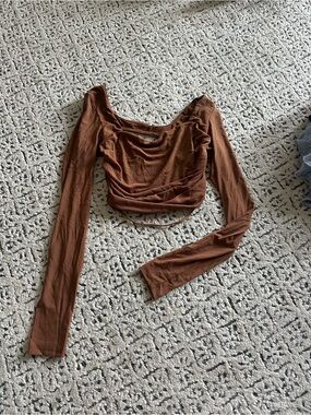 Princess Polly Brown Ruched Long Sleeve Crop Top